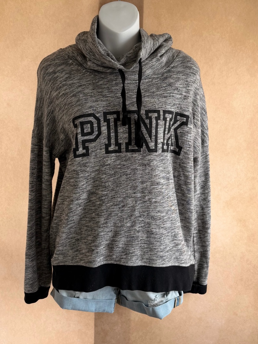 PINK Victoria's Secret Gray Marled Hoodie with Black Logo